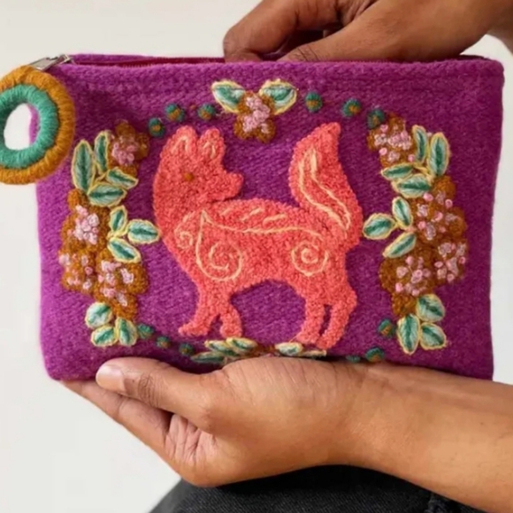 Jenny Krauss Woodland Fox Embroidered Wool Pouch New - Picture 2 of 9